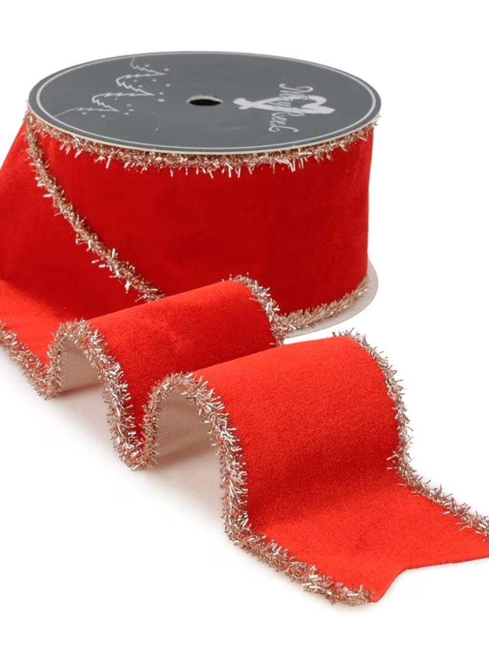 Mayreel. Red Holiday Velvet Ribbon with Gold Tinsel Trim. 10 yards. NWT.
